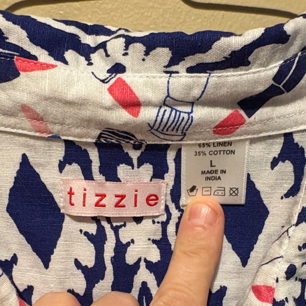 Tizzie Women's Blue and White Button Down Shirt linen blend - Picture 2 of 6